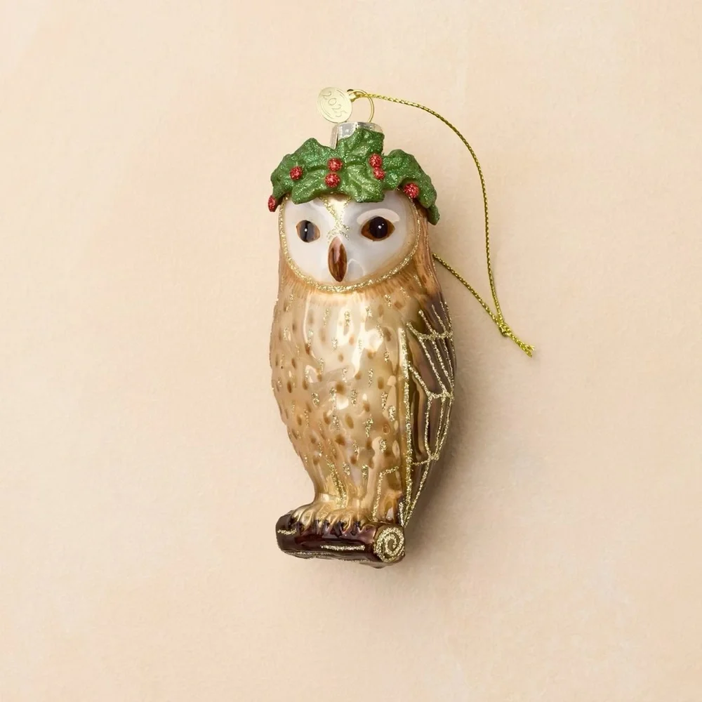 Glass Owl with Laurel Christmas Ornament - John Derian for Target 2025